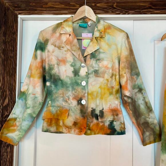 Chloe Cox Upcycled / Handmade Tie Dye Silk & Linen Tailored Suit NWT- XS - Picture 3 of 5